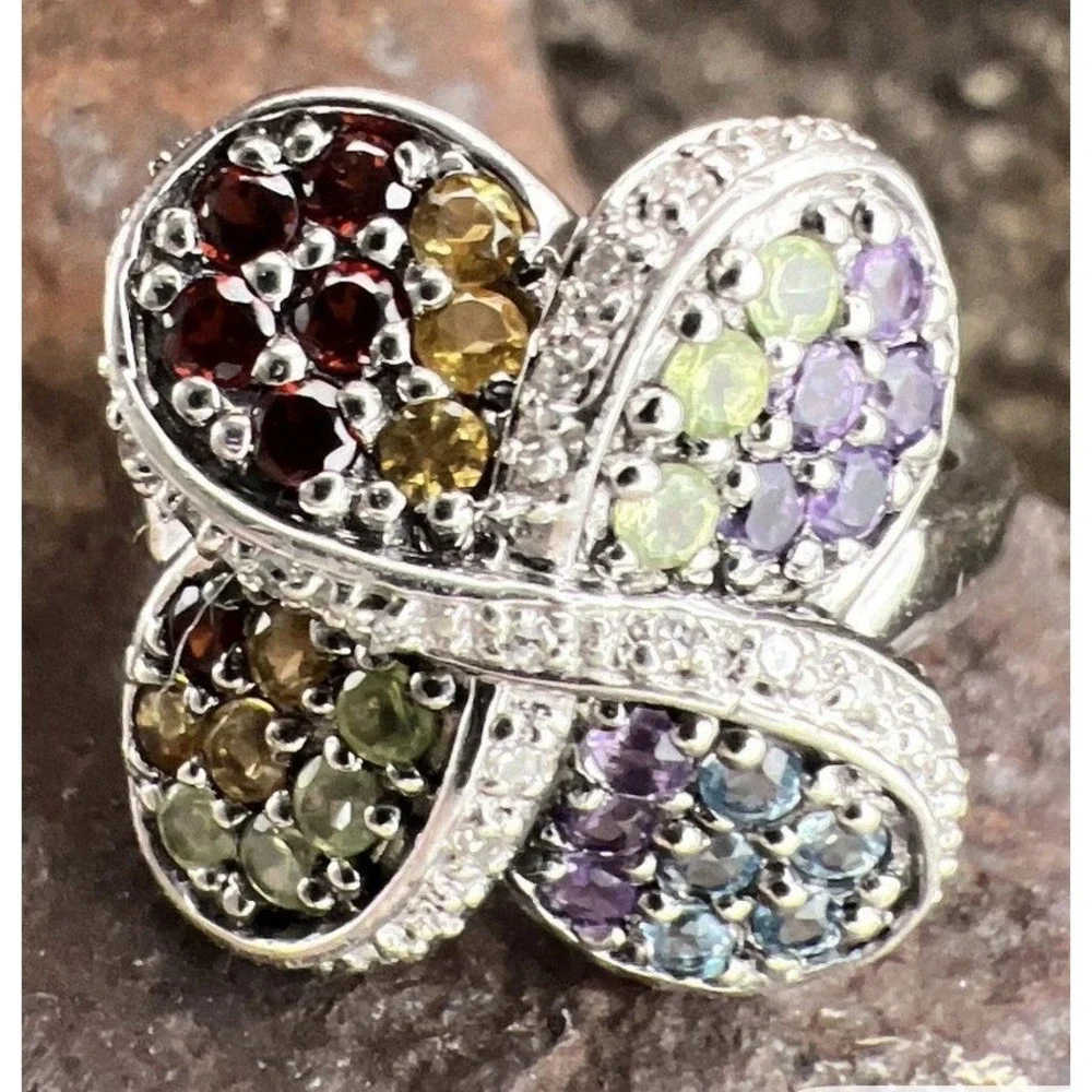 Sterling Silver Multi Gemstone Ring Size 7
